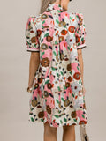 Stand Collar Floral Short Dress