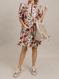 Stand Collar Floral Short Dress