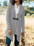 Leather Buckle V-Neck Long Sleeve Cardigan