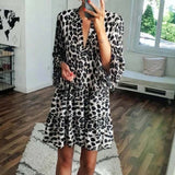 Boho Leopard Print 3/4 Sleeve Dress