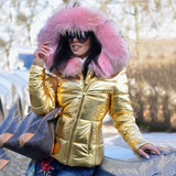 Winter Black Woman Jacket Fur Hooded Long Sleeve Thick Coats