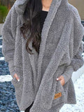 Lamb fur lapel coat loose lazy style hooded pocket fur coat Casual Solid Loosen Outerwear