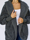 Lamb fur lapel coat loose lazy style hooded pocket fur coat Casual Solid Loosen Outerwear