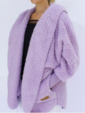 Lamb fur lapel coat loose lazy style hooded pocket fur coat Casual Solid Loosen Outerwear