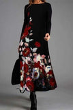 Cotton Elegant Vintage O-Neck Floral Printed Dress