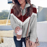 Plush Zipper Cardigan Contrast Color Jacket