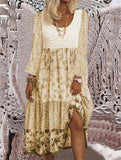 Vintage Floral Mosaic Holiday Long Sleeve Dress