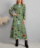 V-neck Green Medium Length Dress