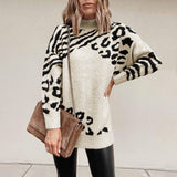 Leopard Print Turtle Neck Sweatshirt