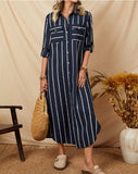 Patch Pocket Long Sleeve Stripe Dress