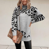 Leopard Print Turtle Neck Sweatshirt