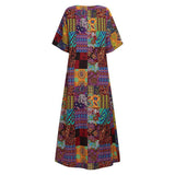 Women's Summer Sundress Kaftan Printed Maxi Dress Casual Short Sleeve