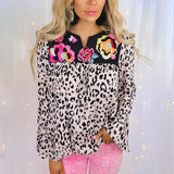 Leopard print stitching casual loose long-sleeved shirt