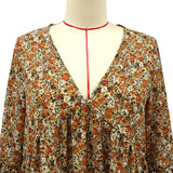 Brown Floral Printed Long Sleeve Dress