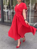 Black Red V-neck Casual Dress