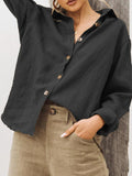 Elegant Turn-down Collar Linen Cotton Shirt