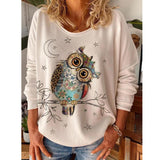 Women'S Hoodies Cute Owl Print Long-Sleeved Sweatops