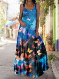 Large size women's hanging skirt slim thin long butterfly print dress