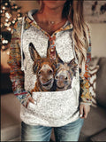 Horses Print Women's Casual Long Sleeve Hoodie