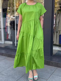 Green Round Neck Short Sleeve Summer Dress