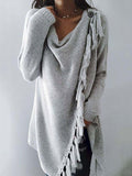 Long Sleeve Cowl Neck Plain Cotton-Blend Shirts & Tops