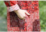 Long Sleeve Vintage Print Cotton Linen Long Dress