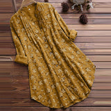 Temperament printed loose long-sleeved stand collar shirt Cotton-Linen