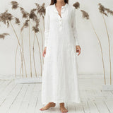 Cotton linen Women's Dresses Cotton Long Sleeve Plain Casaul Dress