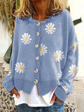 Flower Print Loose Oversized Knitwear Coat