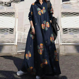 Autumn Stylish Women Vintage Long Sleeve Loose Sundress