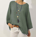 Cotton-Linen Plus Size Solid Long Sleeve Linen Daily Casual Tops