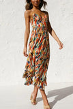 Chic Printed V Neck Sleeveless Long Dress