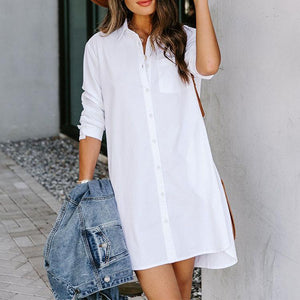 Lapel solid color shirt casual loose