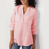 Cotton-linen mid-length long-sleeved loose Blouse