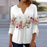 White Floral 3/4 Sleeve Top