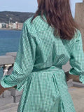 Light Green Gingham Print Dress