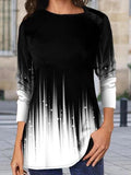 Irregular Collar Gradient Black White Casual Tunic Top