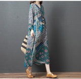 Long Sleeve Autumn Dress Soft Cotton Linen Print