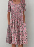 Floral A-Line Short Sleeve Crew Neck Dresses