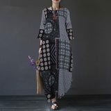 Cotton Linen Dress Long Sleeve Long Tunic Vestiso Casual Party Robe