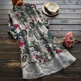 Plus Size Clothing Fashion Casual Loose Linen Printed Buttons