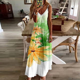 Women Boho flower Print Maxi Slip Loose Dress