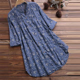 Temperament printed loose long-sleeved stand collar shirt Cotton-Linen