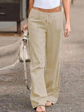Women Mid Waist Bell-Bottom Cotton-Linen Long Trousers