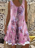 Vintage Floral Print Women Party Dress Elegant Sexy Sleeveless Loose Beach Dress