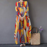 Autumn 3/4 Sleeve Vintage Printed Maxi Long Dress