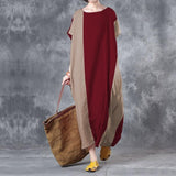 Fashion Color Matching O-neck Chiffon Cotton Dress