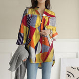 Cotton Linen Oversized Long Sleeve Floral Button Shirt