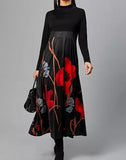 Elegant Women Long Dress O-Neck A-Line Dress