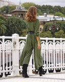 Green V-neck Houndstooth Pattern Suit